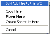 The right-drag context menu when dragging unversioned items onto a versioned folder