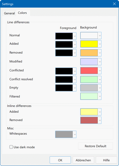 A Página de Definição de Cores