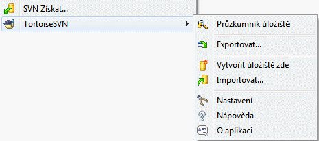 Menu TortoiseSVN pro složky bez verzí