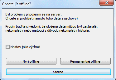 Dialogové okno Jít Offline