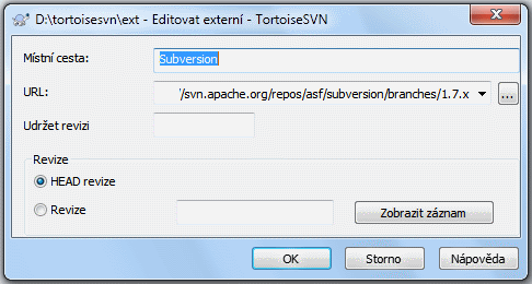Stránka vlastnosti svn:externals