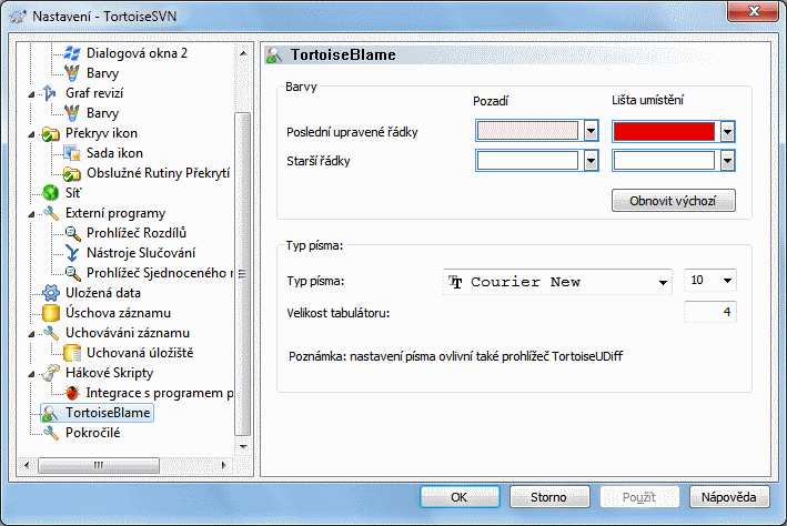Dialogové okno nastavení, Stránka TortoiseBlame