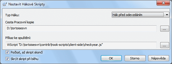 Dialogové okno Nastavení, Konfigurace Hákových Skriptů