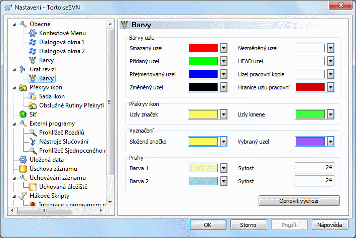 Dialogové okno nastavení, Stránka Barvy Grafu Revizí