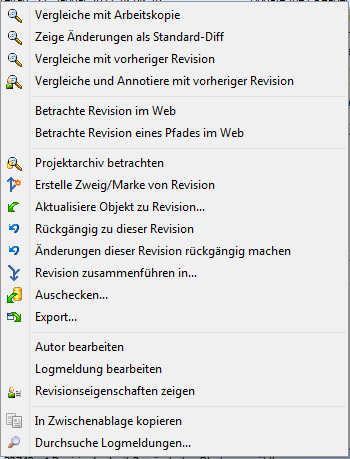 Das Kontextmenü des Log-Dialogs