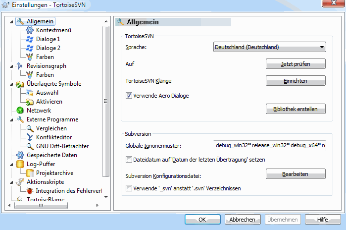 Der Einstellungsdialog, Allgemein