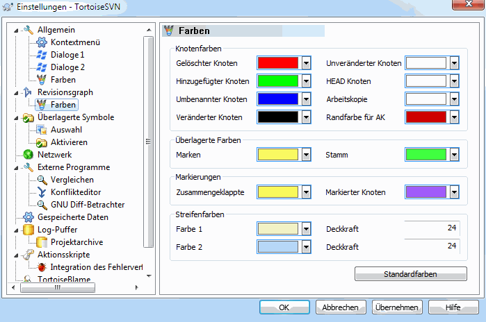 Der Einstellungsdialog, Farben des Revisionsgraphen