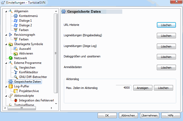 Der Einstellungsdialog, gespeicherte Daten