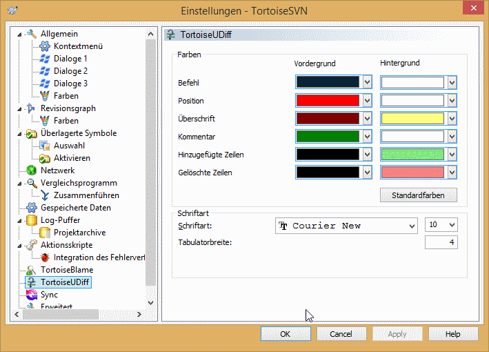 Der Einstellungsdialog, TortoiseUDiff