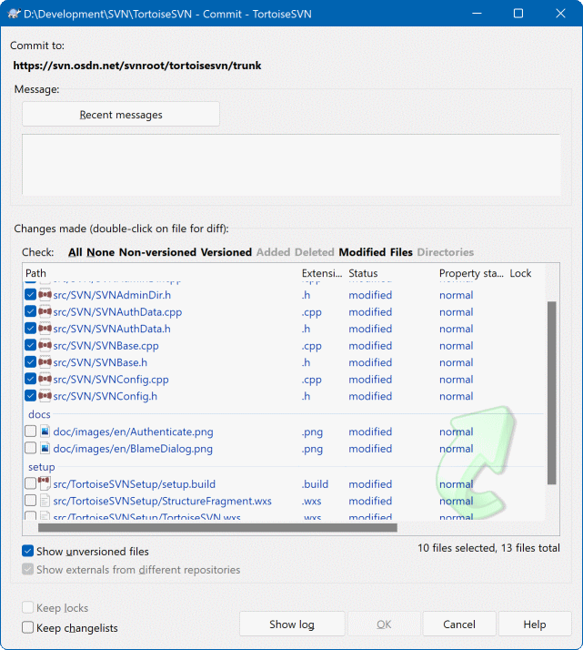 Commit dialog with Changelists