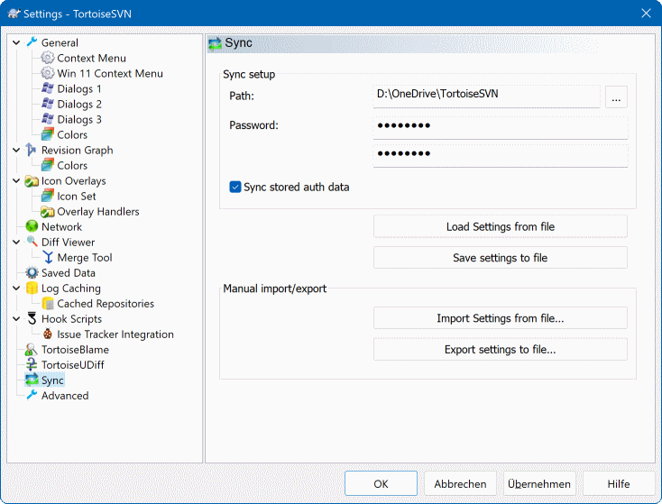 The Settings Dialog, Sync Page