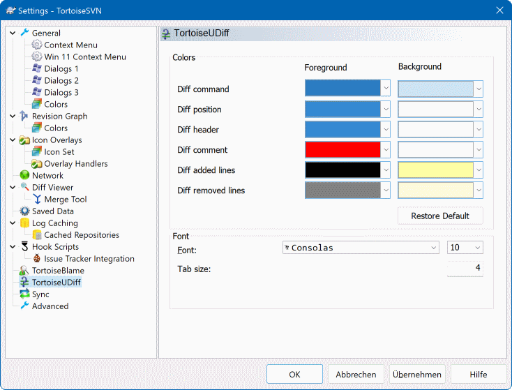 The Settings Dialog, TortoiseUDiff Page