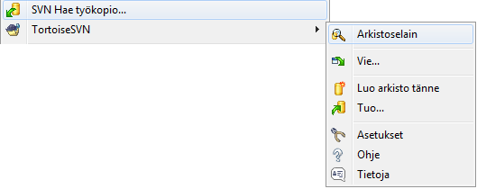 TortoiseSVN-valikko versioimattomille kansioille
