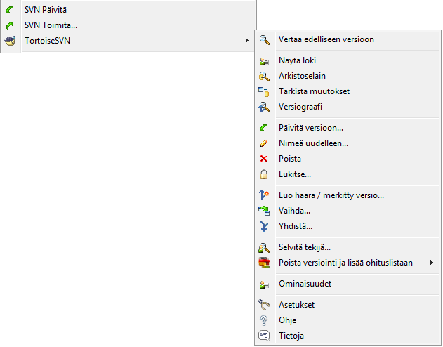 Resurssienhallinnan kontekstivalikko versioiduille tiedostoille
