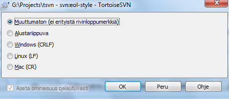 svn:eol-style -ominaisuussivu