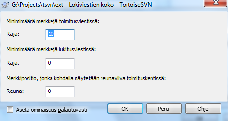 Lokiviestien ominaisuussivun koko