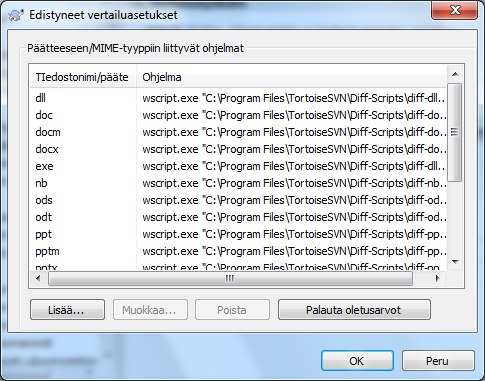 Asetusikkuna, Vertailun/yhdistämisen lisäasetukset