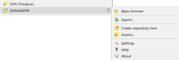 Le menu TortoiseSVN pour les dossiers non versionnés
