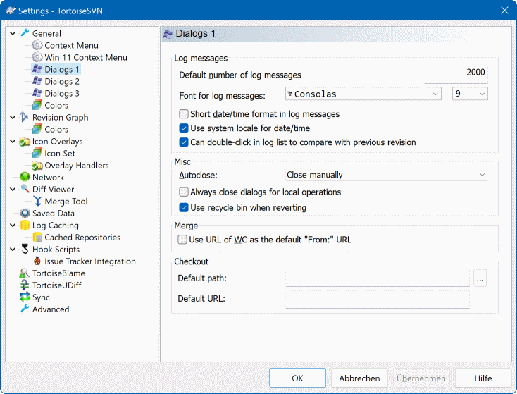 La boîte de dialogue Configuration, page Boîtes de dialogue 1