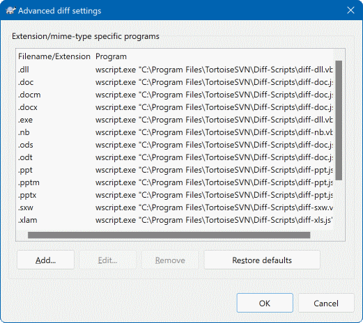 Dialog Seting, Dialog Lanjutan Diff/Merge