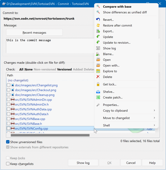 De Commit dialoog