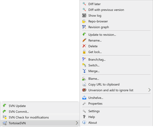 Verkenner context menu voor bestanden met versiebeheer