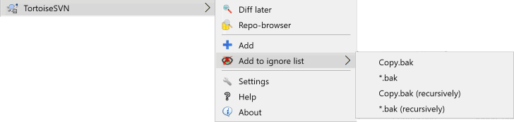 Verkenner context menu voor bestanden zonder versiebeheer