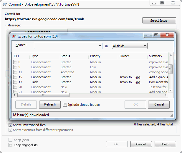 Voorbeeld issue tracker zoek scherm