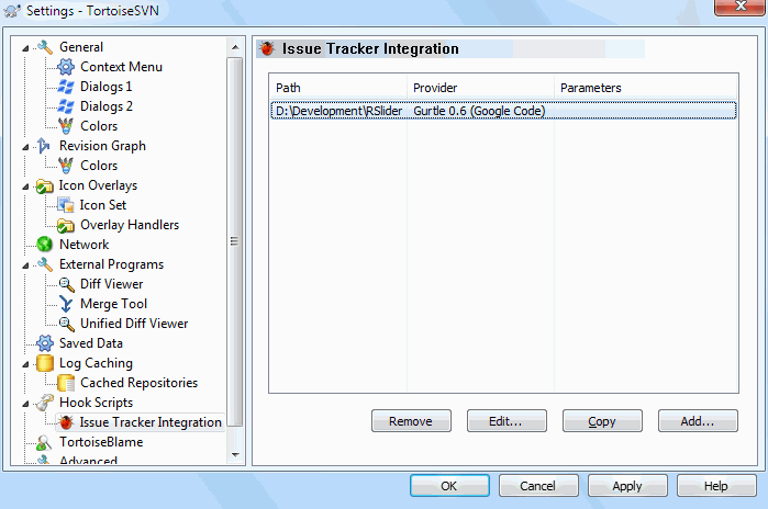 Het Instellingen Scherm, Issue Tracker Integratie Pagina