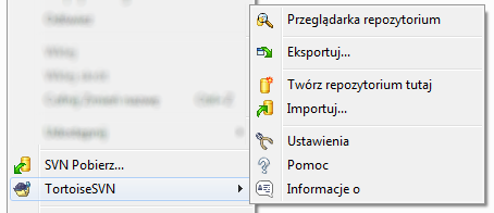 Menu TortoiseSVN dla niewersjonowanych folderów