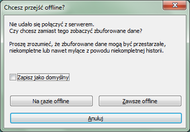 Okno dialogowe przejścia offline