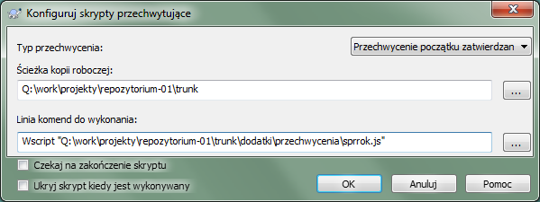 Okno dialogowe ustawień, Konfiguruj skrypty przechwytujące