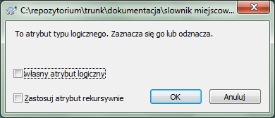 Dialog atrybutu typu logicznego zdefiniowanego przez użytkownika