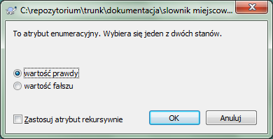 Dialog atrybutu typu enumeracyjnego zdefiniowanego przez użytkownika