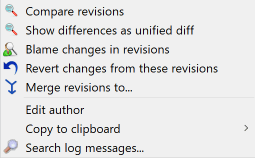 Menu de Contexto do Painel Superior para 2 revisões seleccionadas