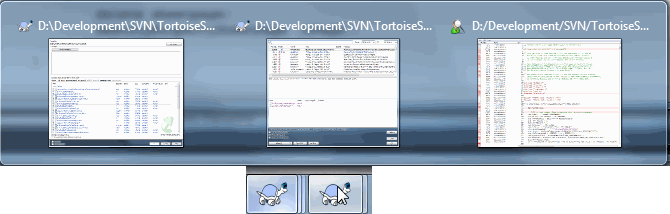 Barra de tarefas com agrupamento de repositório