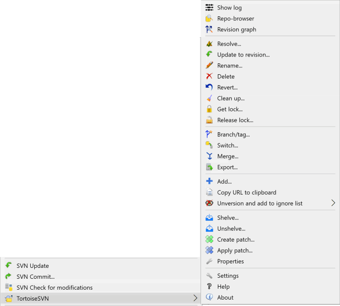 Menu do contexto para diretrios controlados
