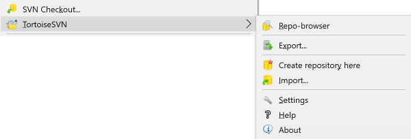 O menu do TortoiseSVN para diretrios no controlados