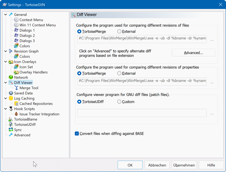Janela de Configuraes, Opo Visualizador de Diferenas
