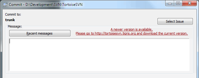 Dialogo do commit, mostrando a notificao atualizada