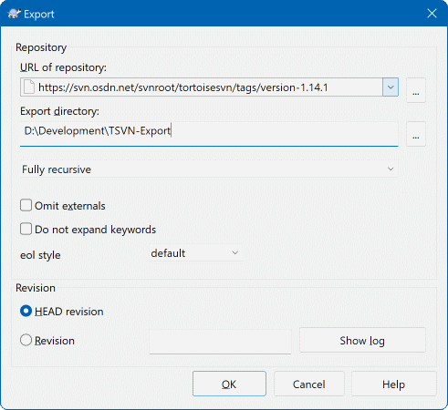 Dialógové okno Export z URL